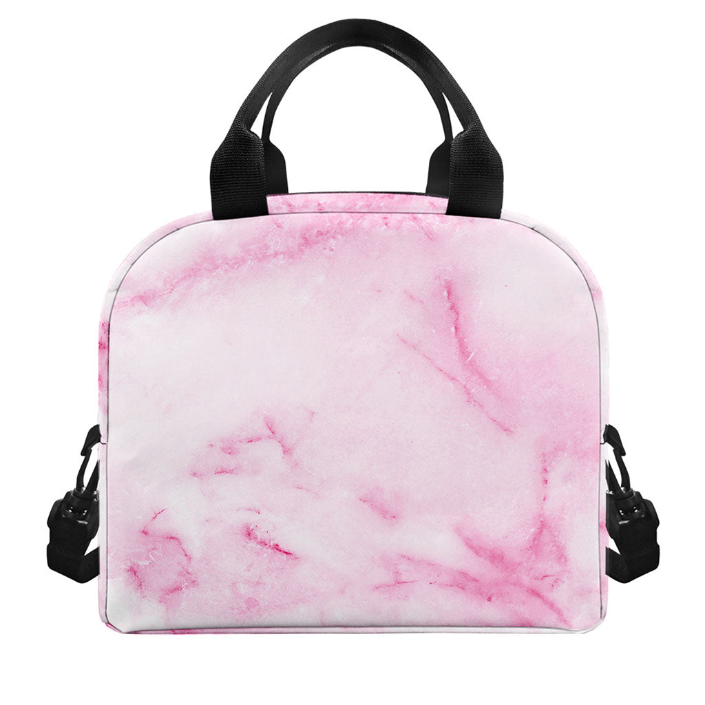 White Pink Marble Print Insulated Lunch Bag
