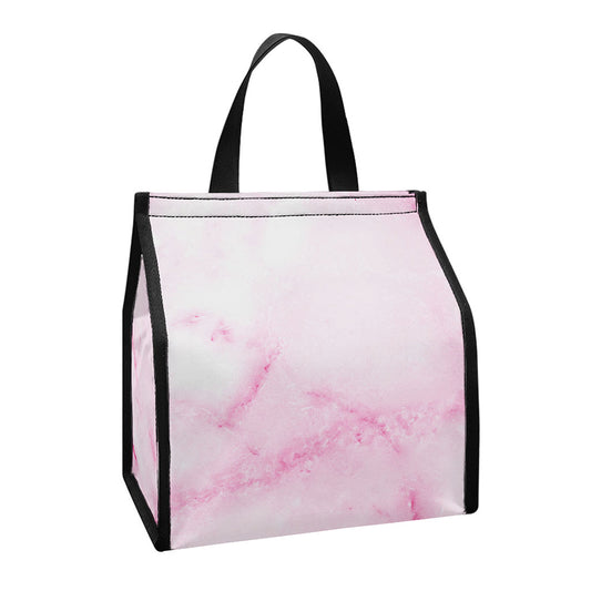 White Pink Marble Print Insulated Lunch Tote