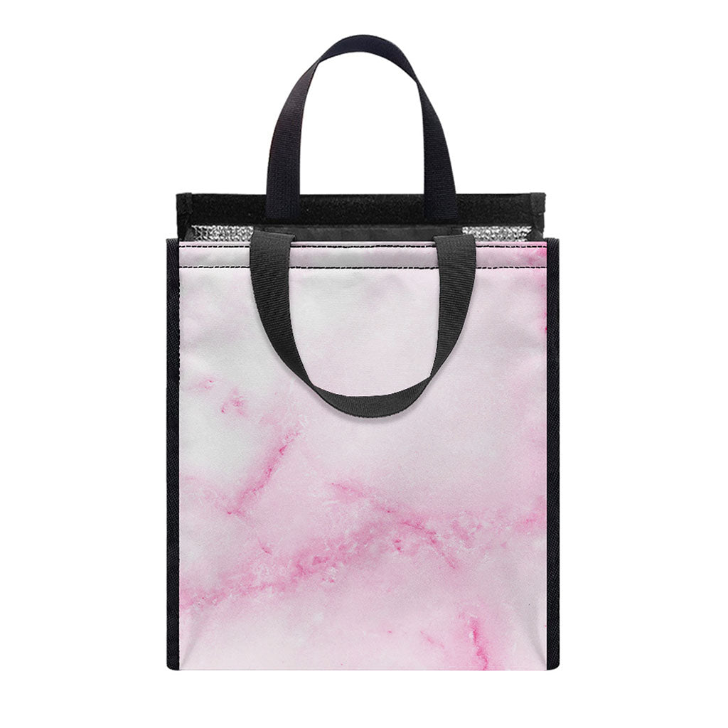 White Pink Marble Print Insulated Lunch Tote