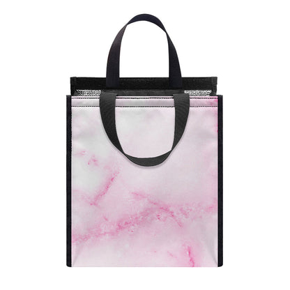 White Pink Marble Print Insulated Lunch Tote