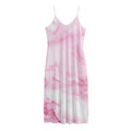 White Pink Marble Print Jersey Midi Cami Dress