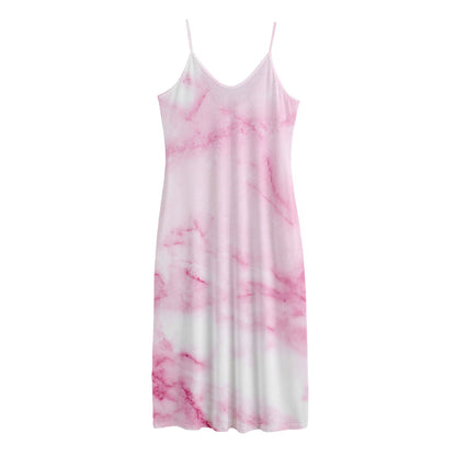 White Pink Marble Print Jersey Midi Cami Dress