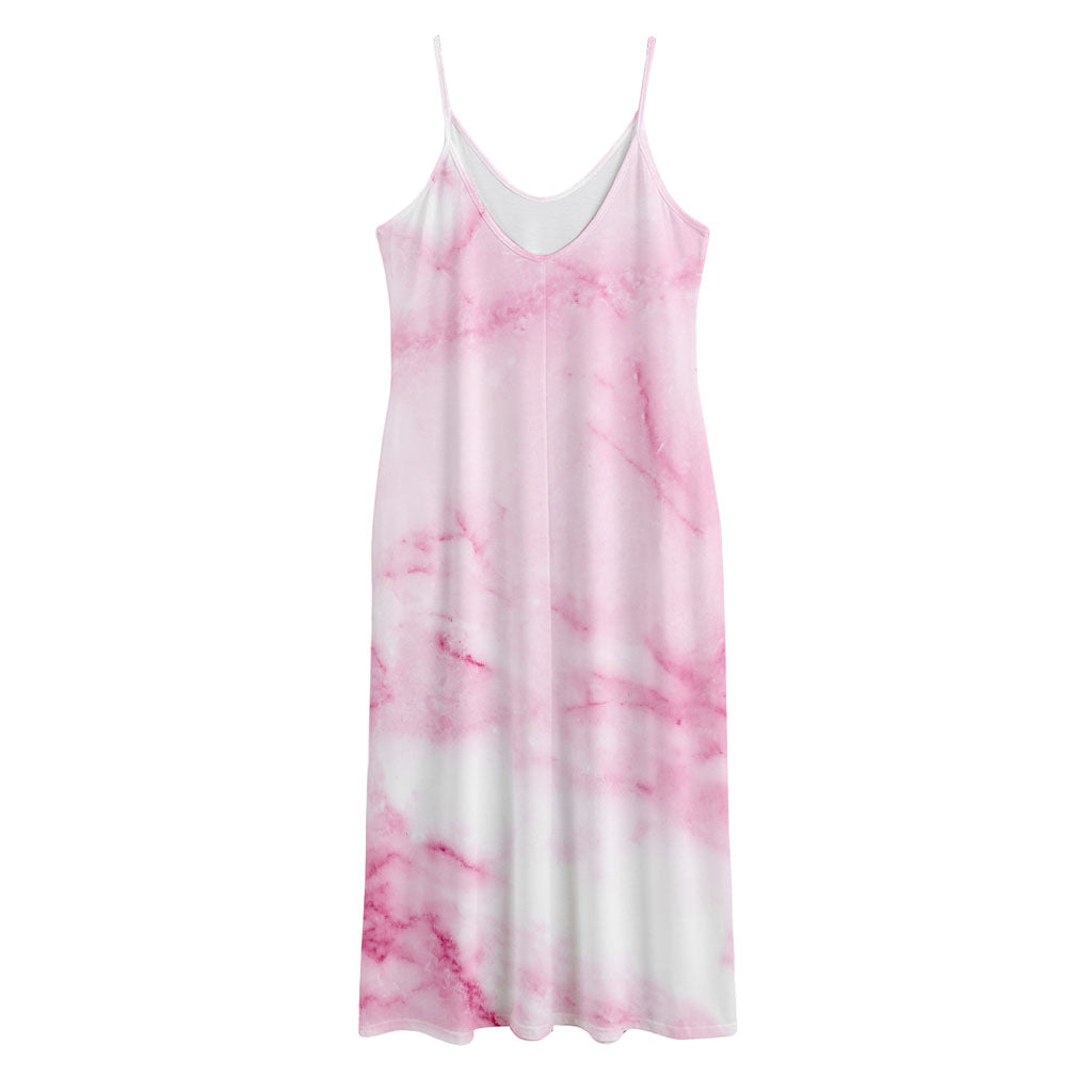 White Pink Marble Print Jersey Midi Cami Dress