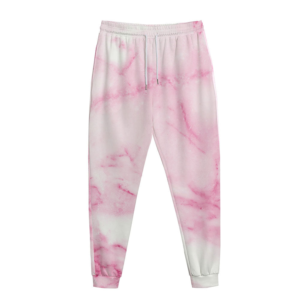 White Pink Marble Print Jogger Pants
