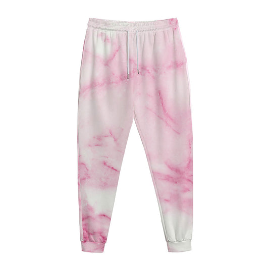 White Pink Marble Print Jogger Pants