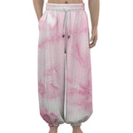 White Pink Marble Print Lantern Pants