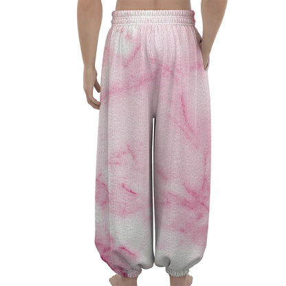 White Pink Marble Print Lantern Pants