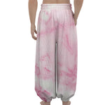 White Pink Marble Print Lantern Pants
