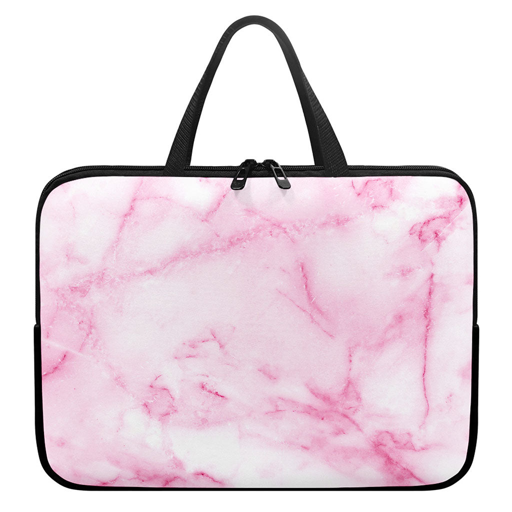 White Pink Marble Print Laptop Sleeve With Handle