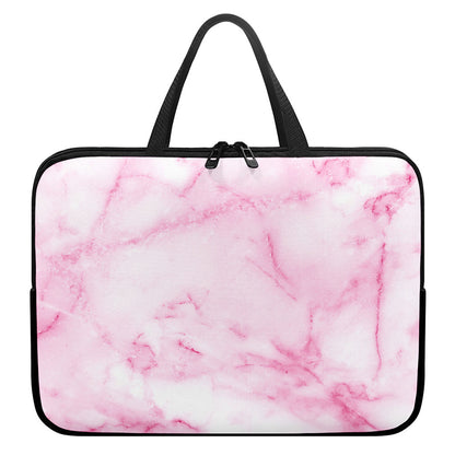 White Pink Marble Print Laptop Sleeve With Handle