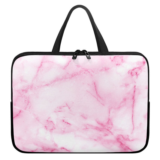 White Pink Marble Print Laptop Sleeve With Handle