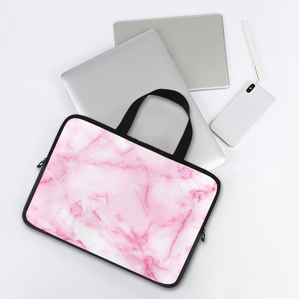 White Pink Marble Print Laptop Sleeve With Handle