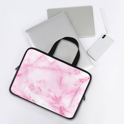 White Pink Marble Print Laptop Sleeve With Handle