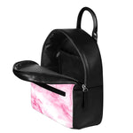 White Pink Marble Print Leather Backpack