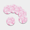 White Pink Marble Print Leather Coaster Set