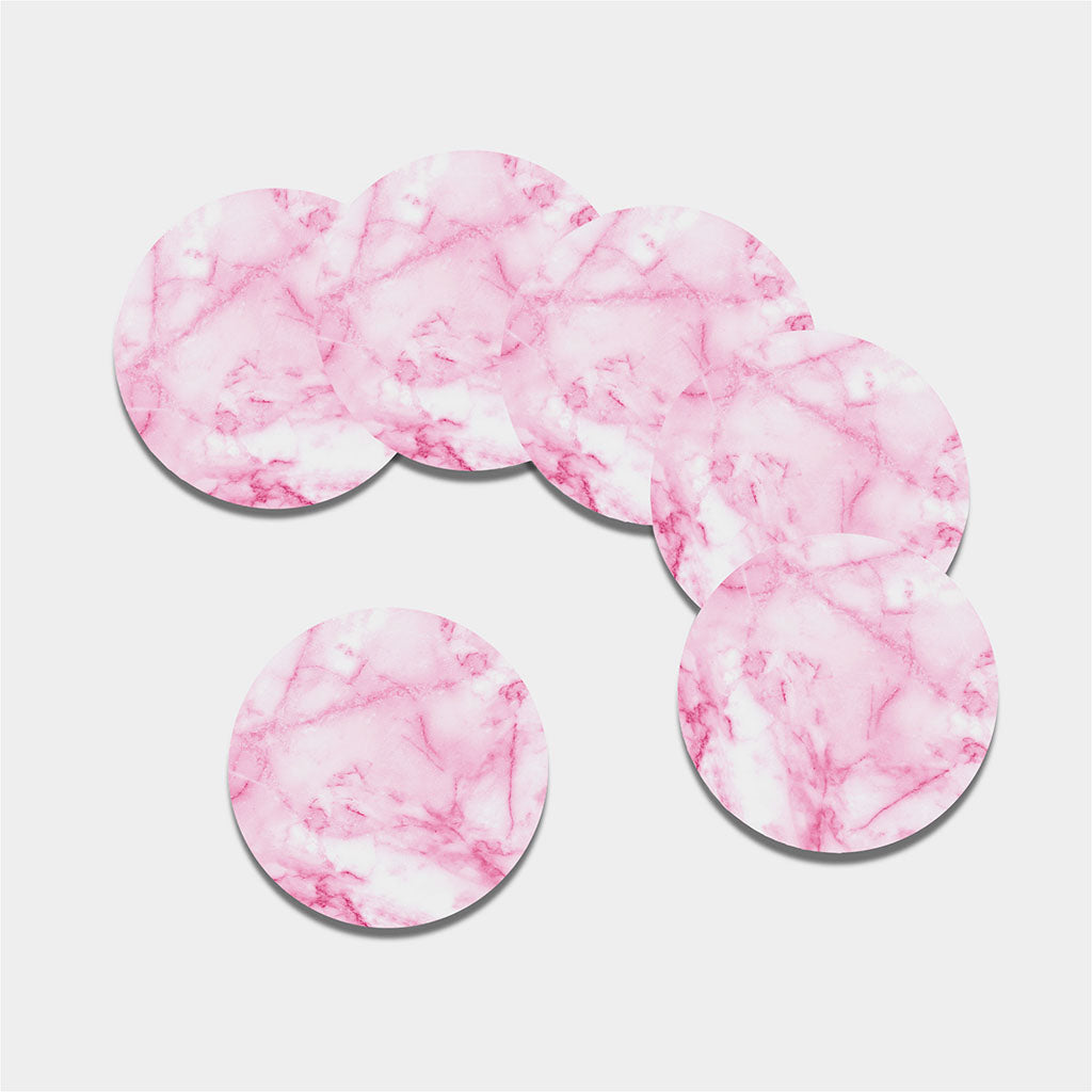 White Pink Marble Print Leather Coaster Set