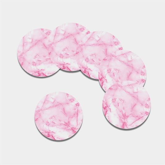 White Pink Marble Print Leather Coaster Set