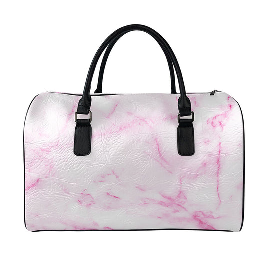 White Pink Marble Print Leather Duffle Bag