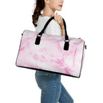 White Pink Marble Print Leather Duffle Bag