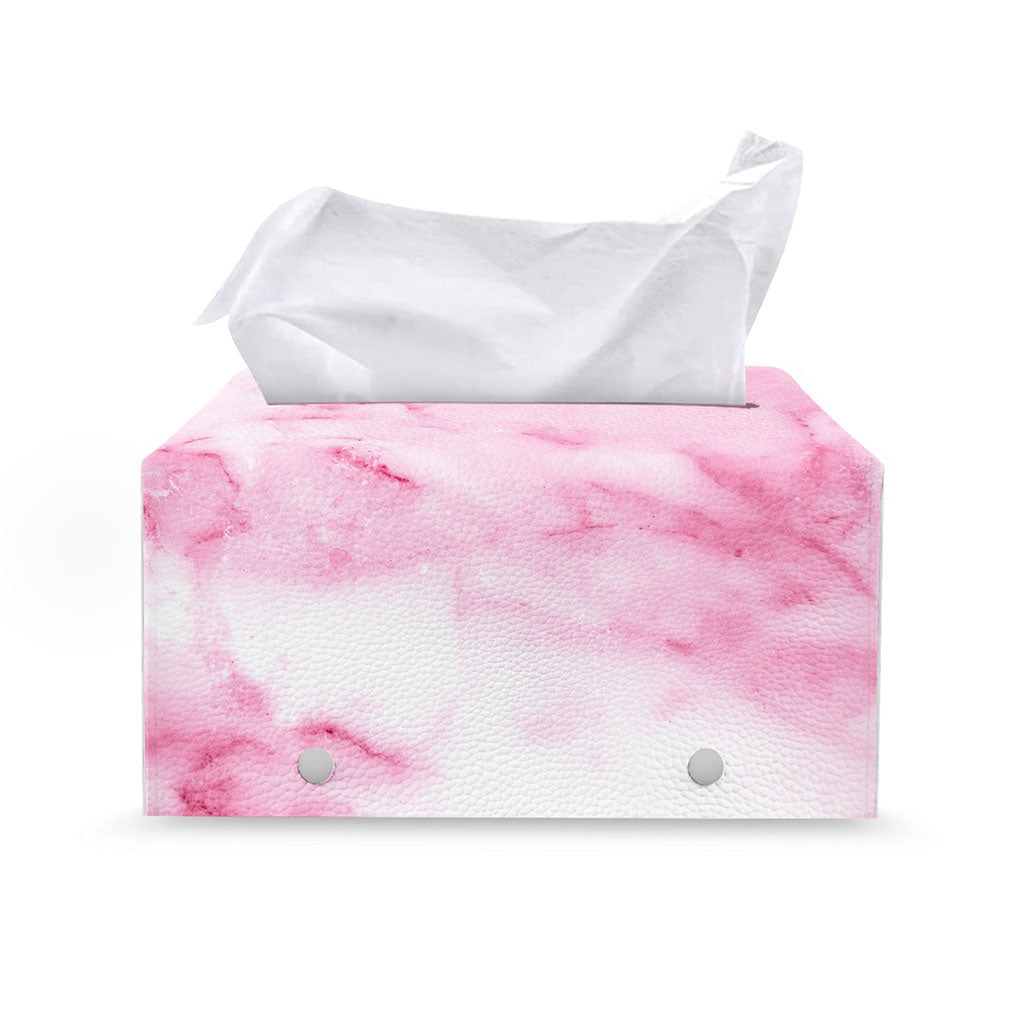 White Pink Marble Print Leather Tissue Box Cover