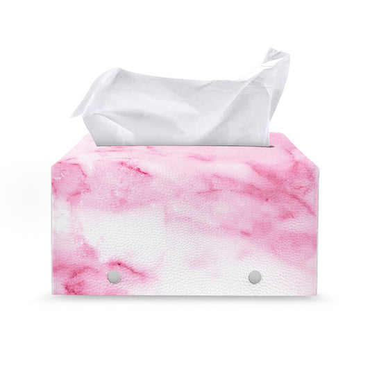 White Pink Marble Print Leather Tissue Box Cover