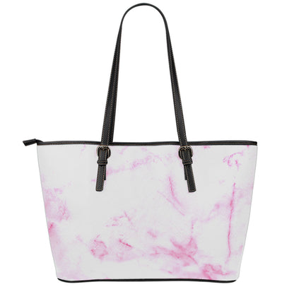 White Pink Marble Print Leather Tote Bag