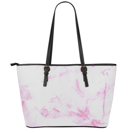 White Pink Marble Print Leather Tote Bag