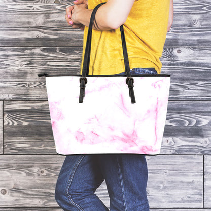 White Pink Marble Print Leather Tote Bag