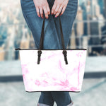 White Pink Marble Print Leather Tote Bag