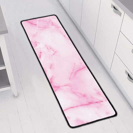 White Pink Marble Print Long Kitchen Mat