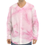 White Pink Marble Print Long Sleeve Baseball Jersey