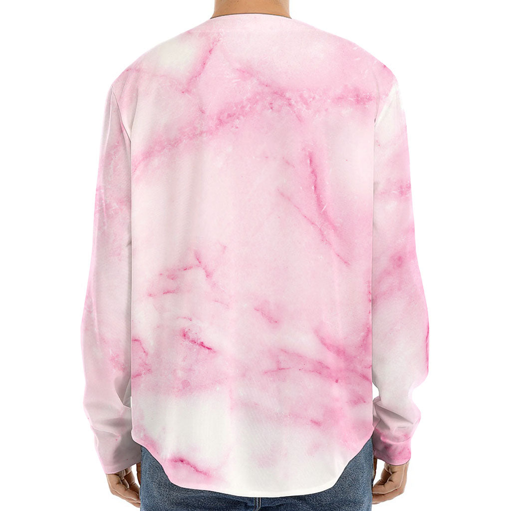 White Pink Marble Print Long Sleeve Baseball Jersey