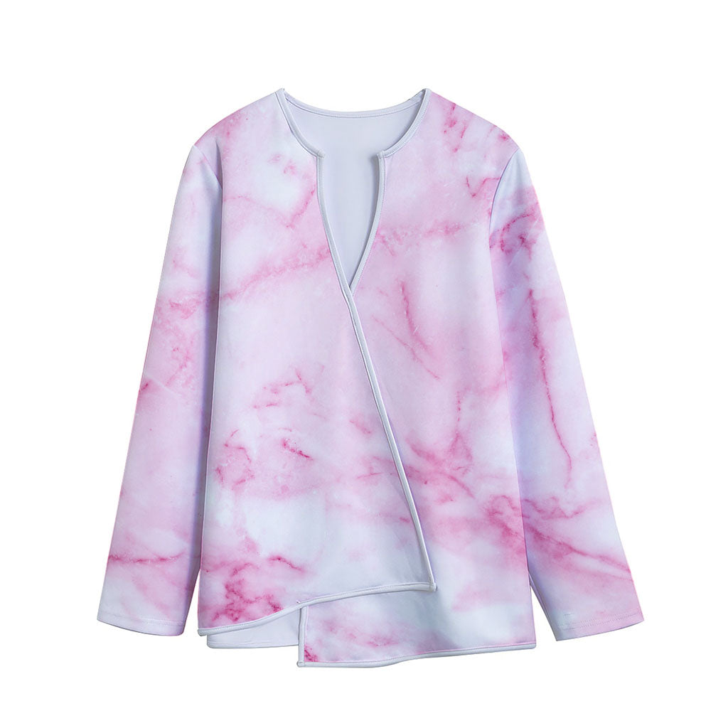 White Pink Marble Print Long Sleeve Short Coat