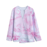 White Pink Marble Print Long Sleeve Short Coat