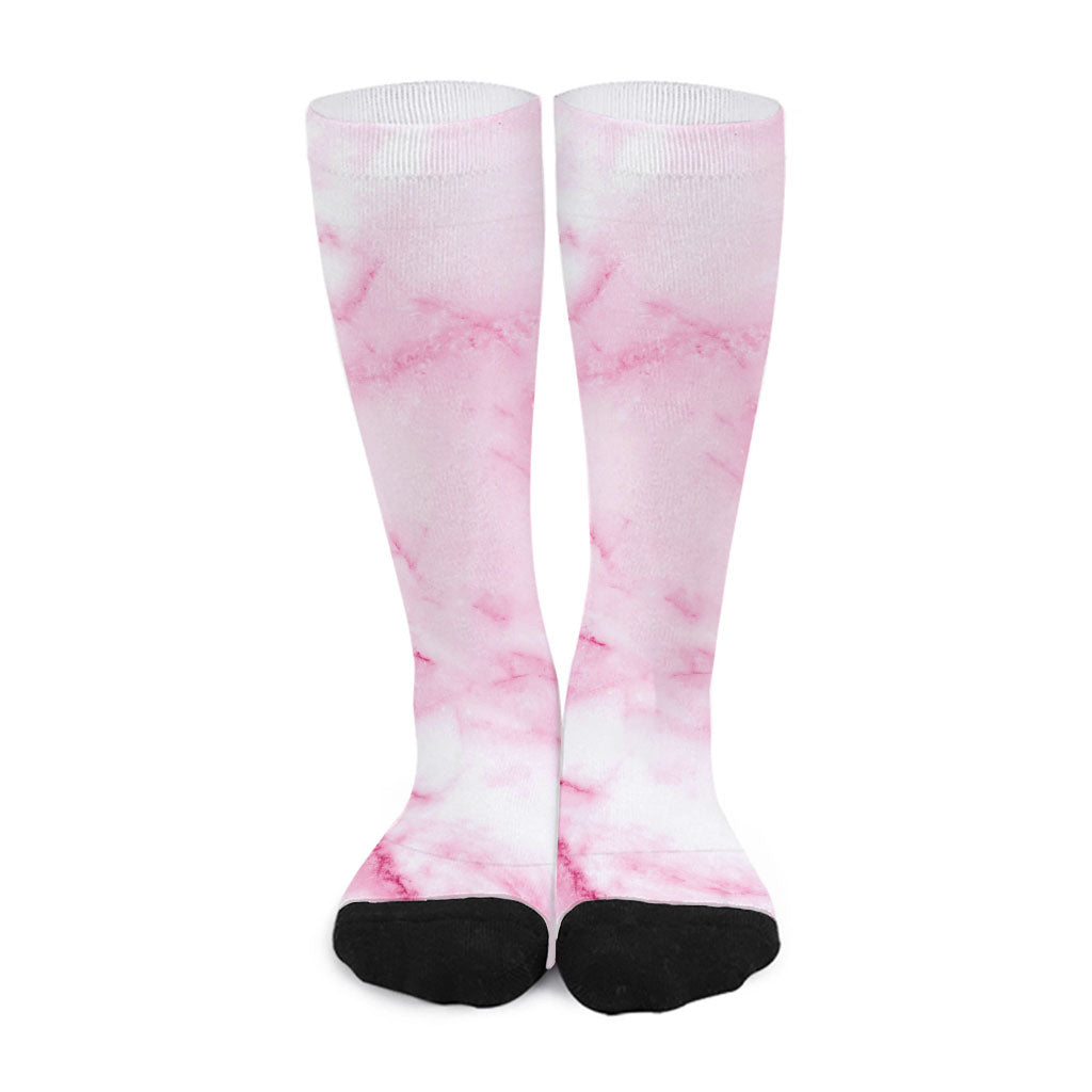 White Pink Marble Print Long Socks