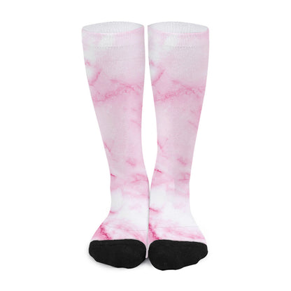 White Pink Marble Print Long Socks