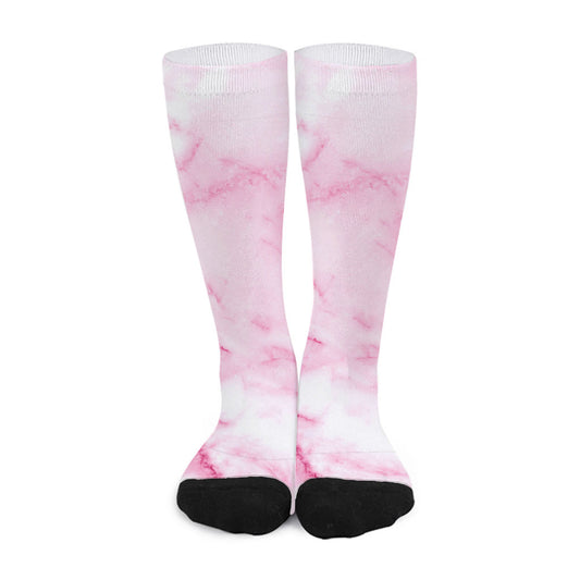 White Pink Marble Print Long Socks