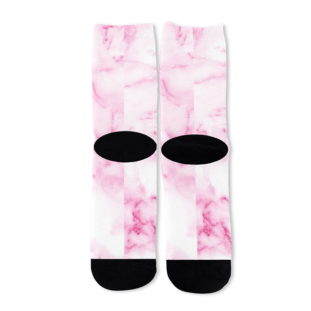 White Pink Marble Print Long Socks