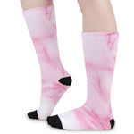 White Pink Marble Print Long Socks