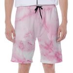 White Pink Marble Print Men's Beach Shorts