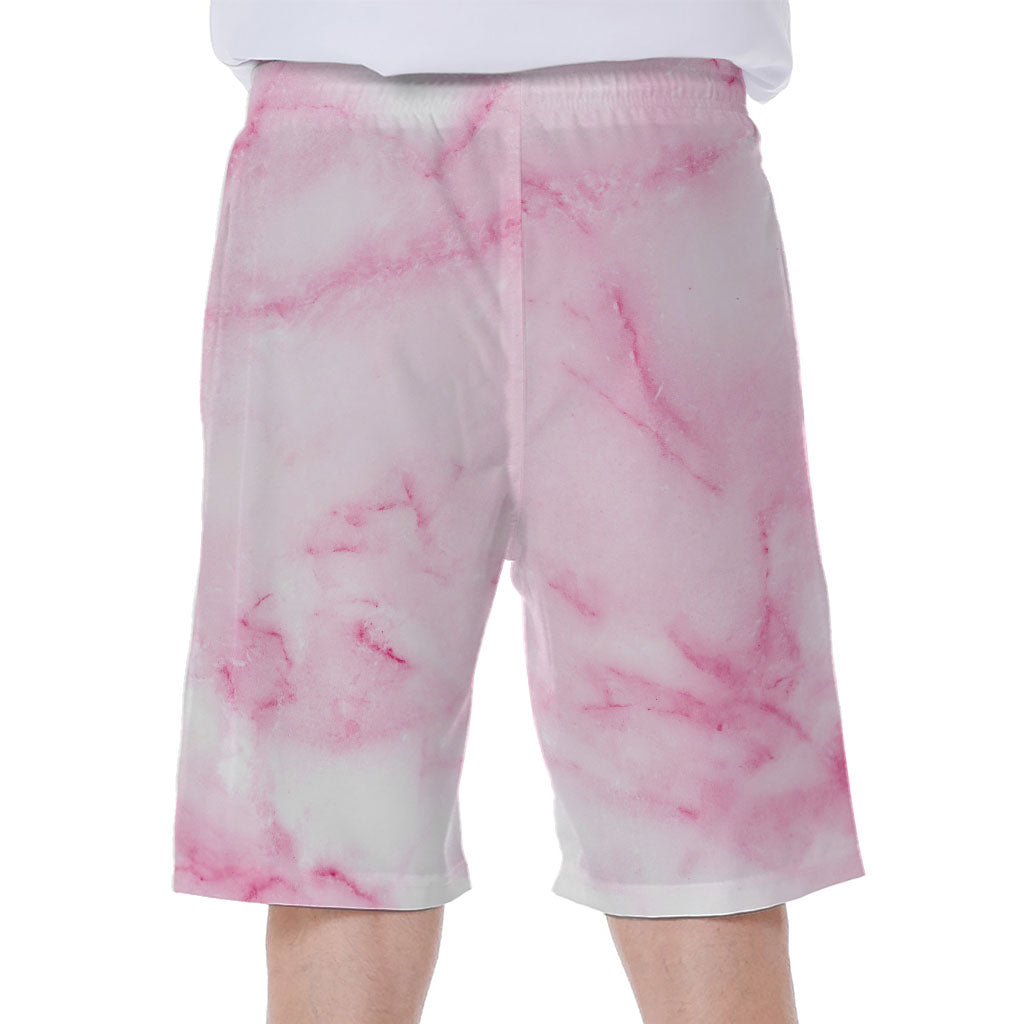 White Pink Marble Print Men's Beach Shorts