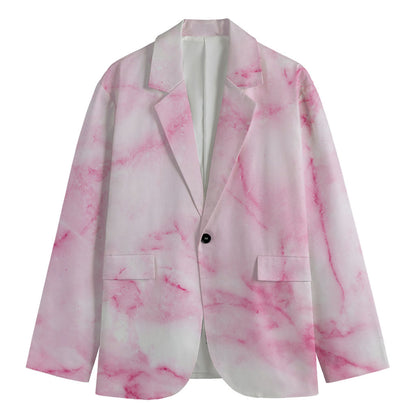 White Pink Marble Print Men's Blazer