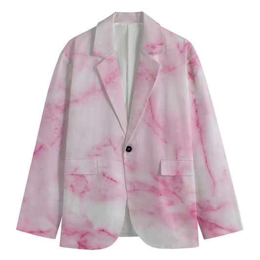 White Pink Marble Print Men's Blazer