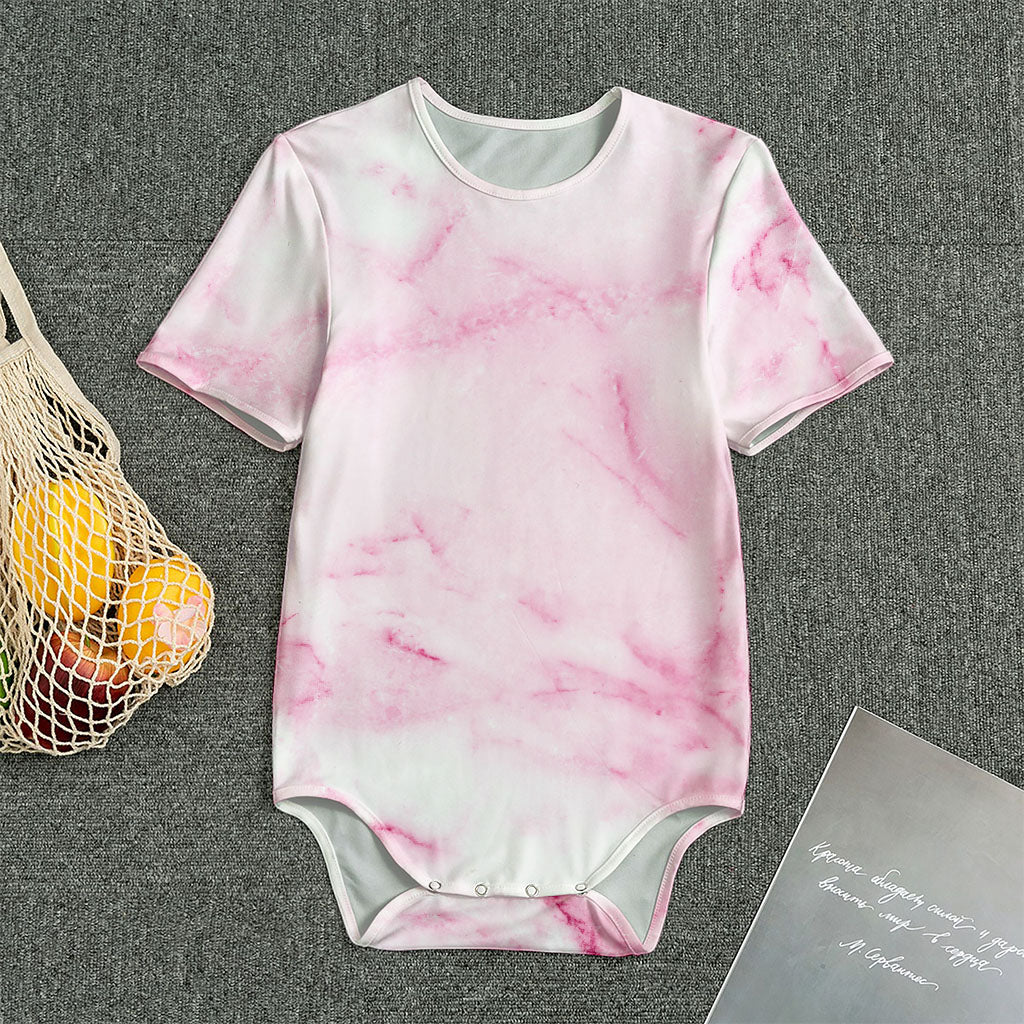 White Pink Marble Print Men's Bodysuit