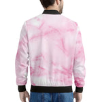 White Pink Marble Print Men's Bomber Jacket