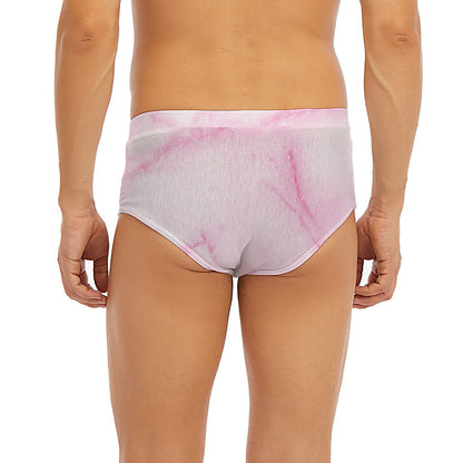 White Pink Marble Print Men's Briefs