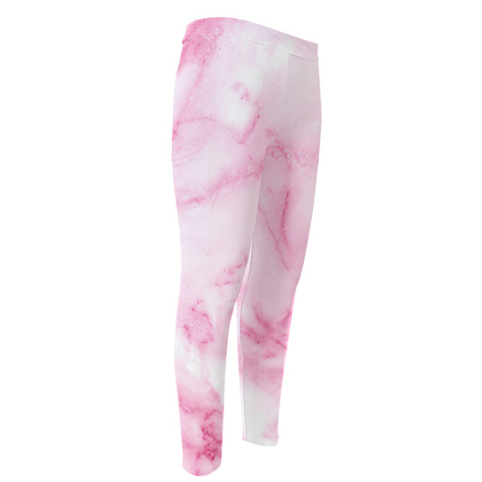 White Pink Marble Print Men's Compression Pants