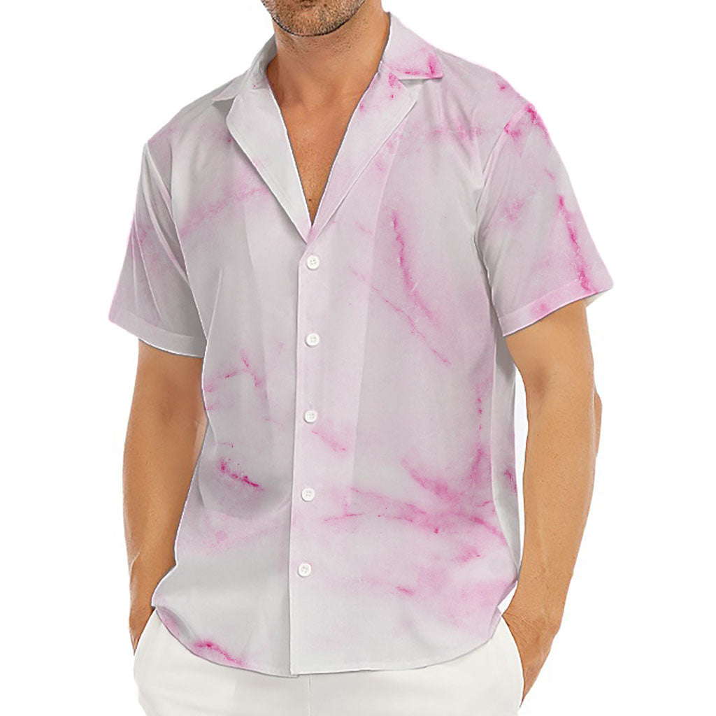 White Pink Marble Print Men's Deep V-Neck Shirt