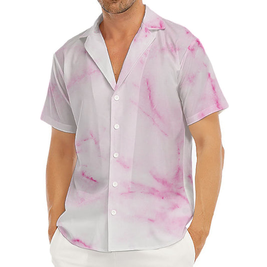 White Pink Marble Print Men's Deep V-Neck Shirt