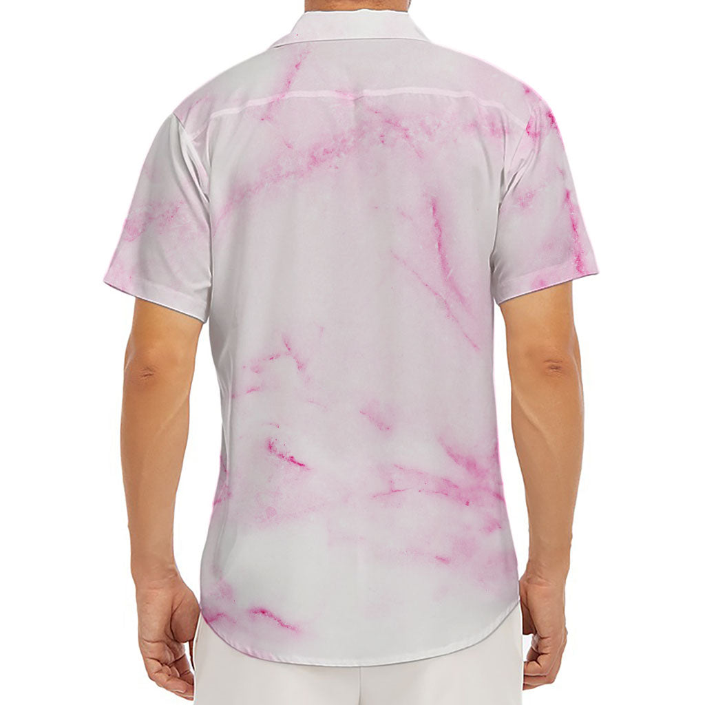 White Pink Marble Print Men's Deep V-Neck Shirt